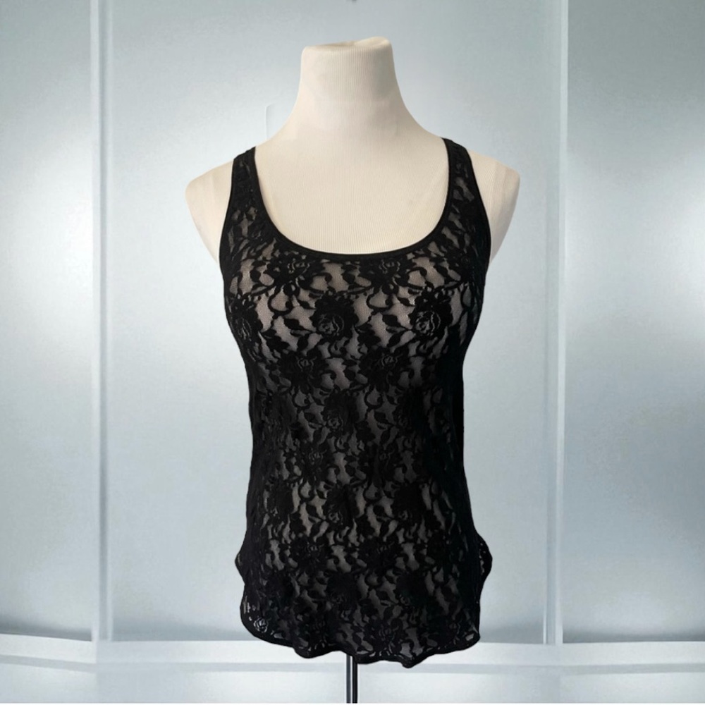 HANKY PANKY LACE FRONT SHEER BACK CAMISOLE TANK TOP SIZE SMALL